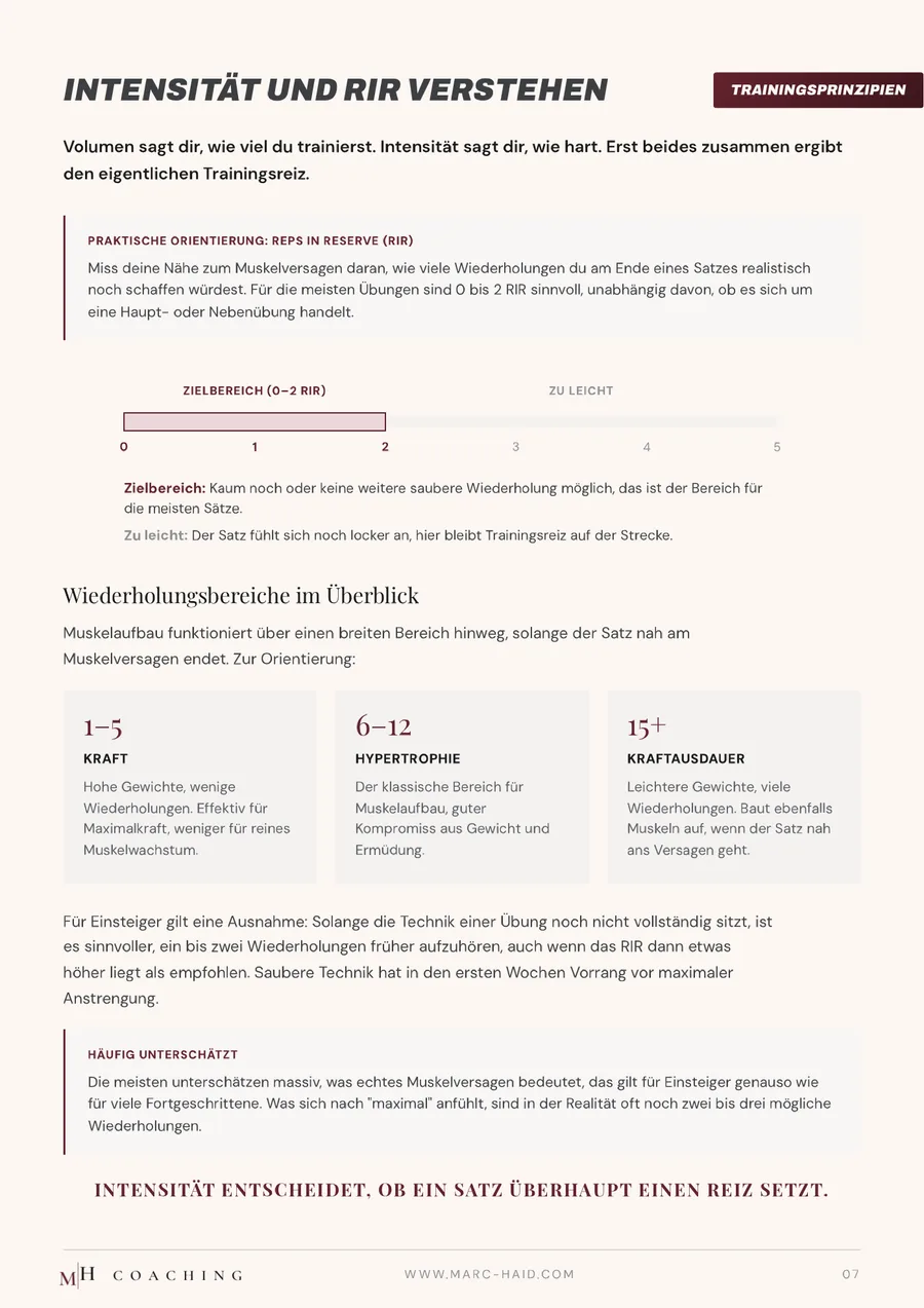Intensität und RIR verstehen, Seite 7 aus dem Workbook Grundlagen