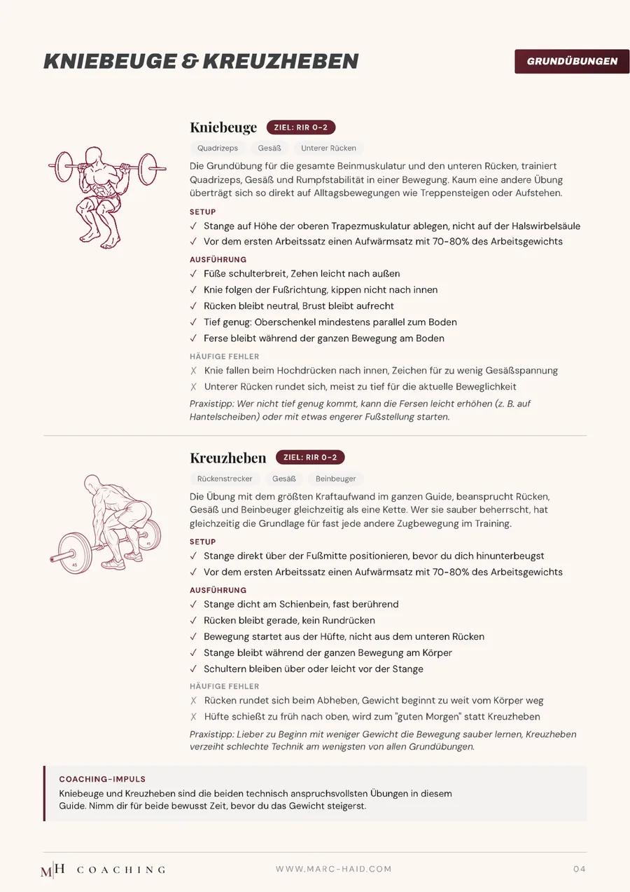 Kniebeuge & Kreuzheben, Seite 4 aus dem Workbook Übungen